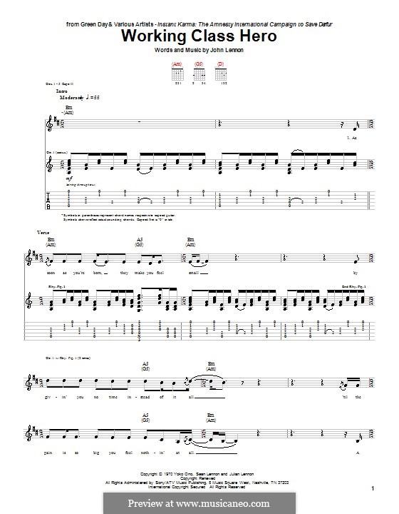 Working Class Hero by J. Lennon - sheet music on MusicaNeo