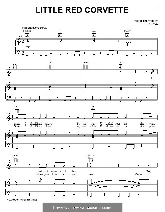 Little Red Corvette by Prince - sheet music on MusicaNeo