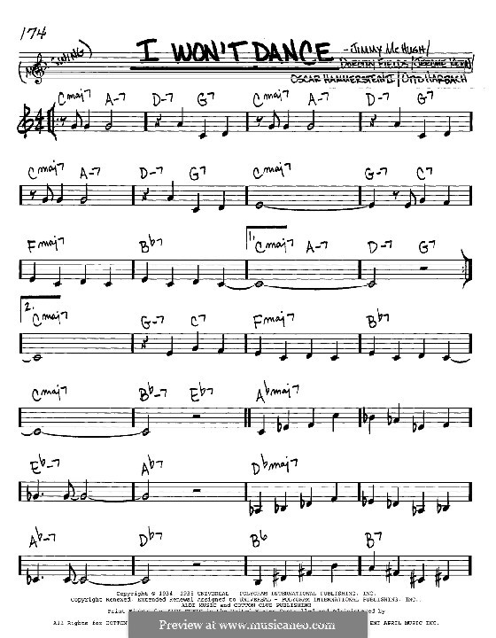 I Won T Dance From Roberta By J Kern Sheet Music On MusicaNeo