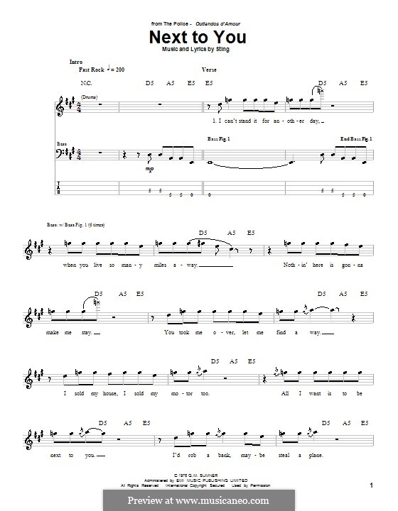 Next to You (The Police) by Sting - sheet music on MusicaNeo