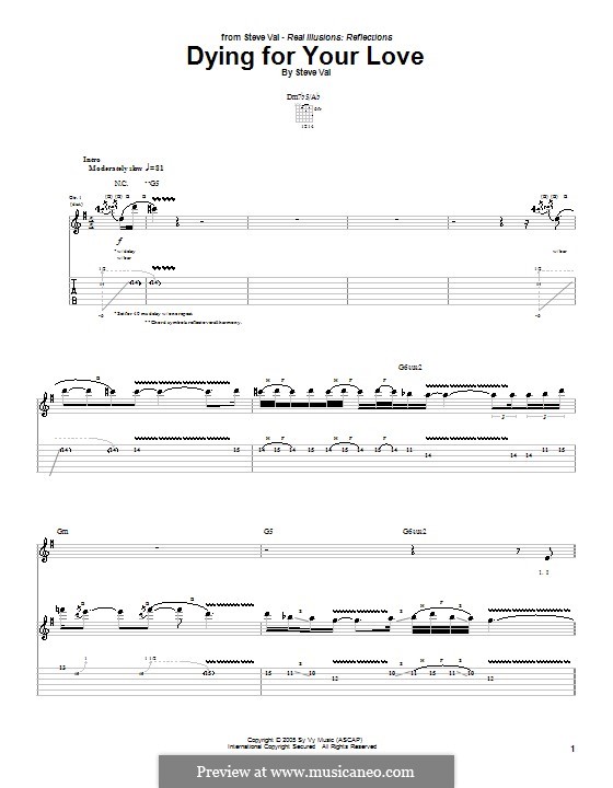 Dying For Your Love By S Vai Sheet Music On Musicaneo