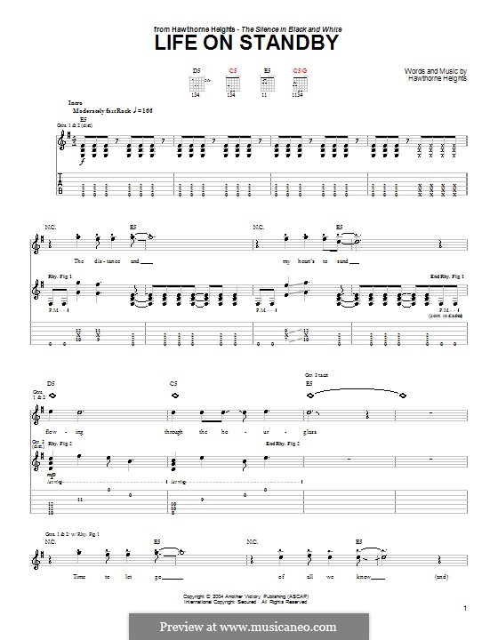 Life on Standby by Hawthorne Heights - sheet music on MusicaNeo