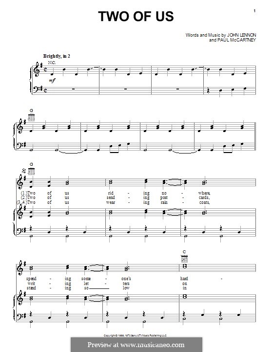 The Beatles Two of Us Sheet Music (Leadsheet) in G Major