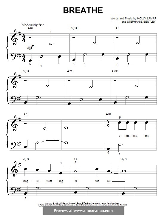 Breathe (Faith Hill) by H. Lamar, S. Bentley - sheet music on MusicaNeo