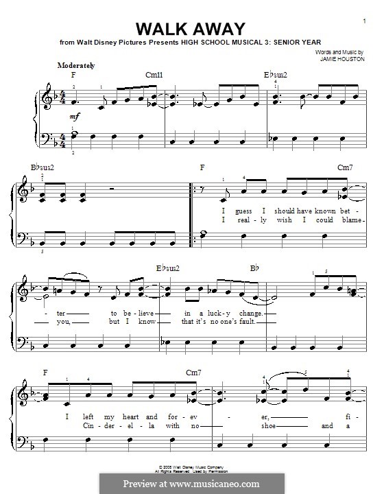 Walk Away (High School Musical 3) by J. Houston - sheet music on MusicaNeo