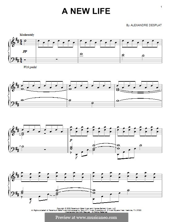 A New Life by A. Desplat - sheet music on MusicaNeo