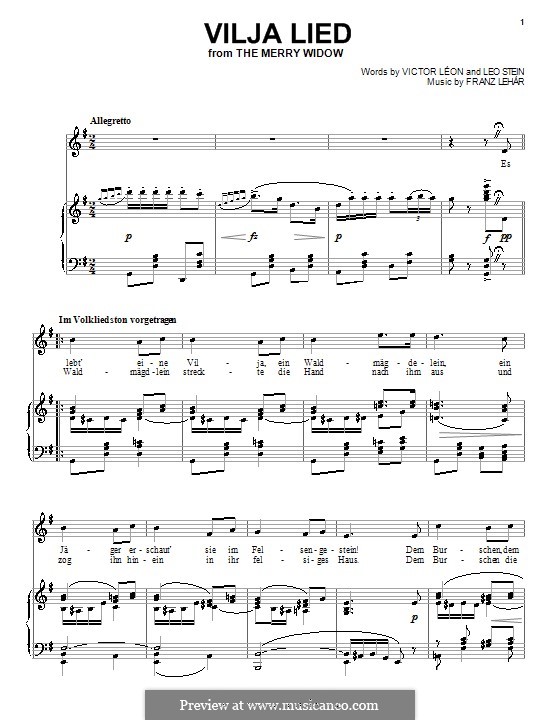 Vilja Lied by F. Lehár - sheet music on MusicaNeo