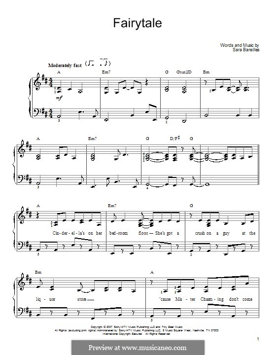 Fairytale By S Bareilles Sheet Music On Musicaneo