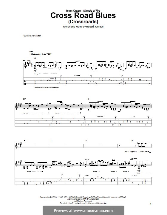 Cross Road Blues (Crossroads) by R.L. Johnson - sheet music on