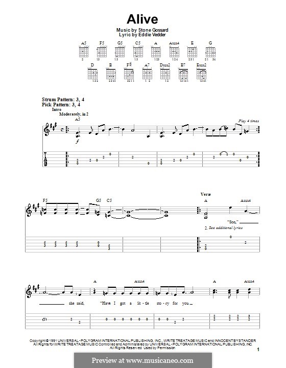 Alive (Pearl Jam) by S. Gossard - sheet music on MusicaNeo