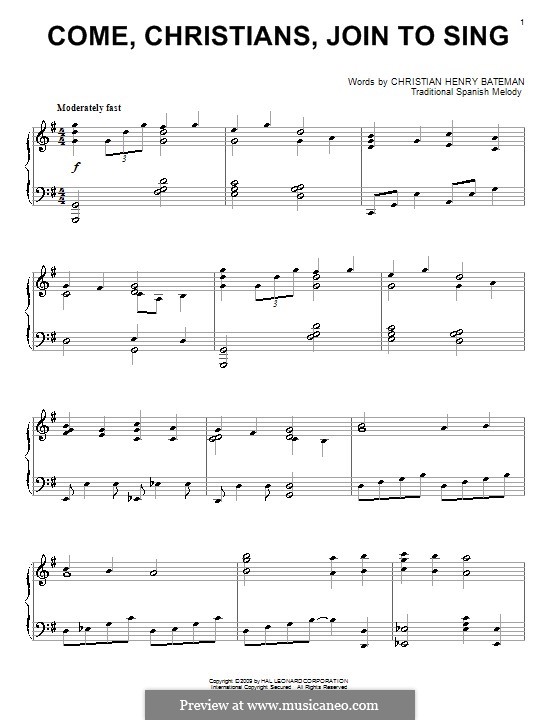 Come, Christians, Join To Sing By Folklore - Sheet Music On Musicaneo