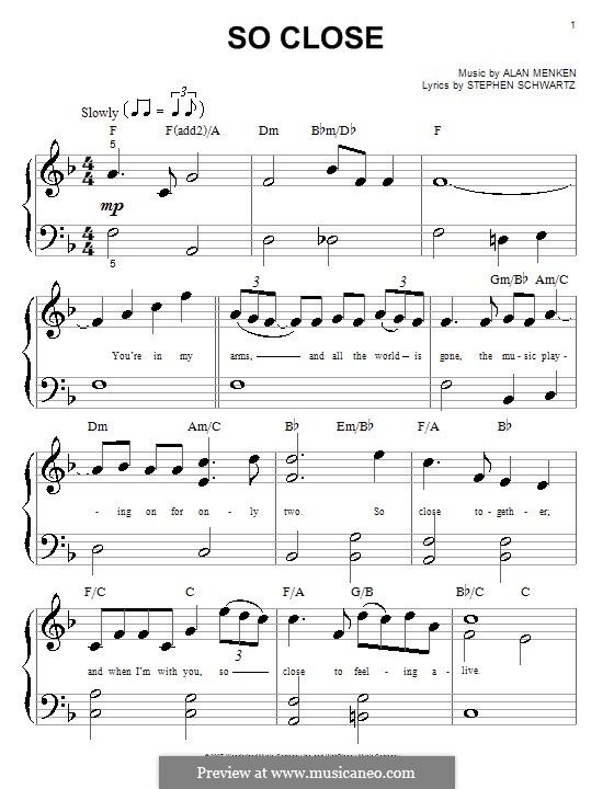 So Close (from Enchanted) by A. Menken - sheet music on MusicaNeo