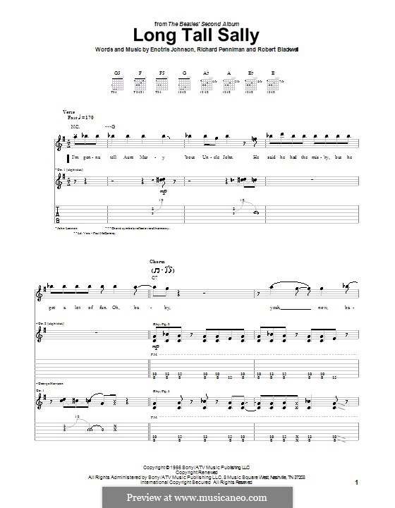 Long Tall Sally sheet music for piano solo (PDF-interactive)
