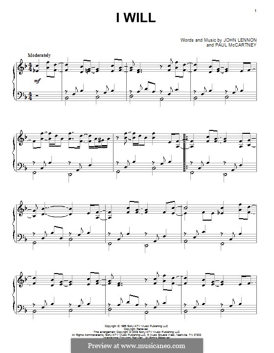 I Will (The Beatles) by J. Lennon, P. McCartney - sheet music on MusicaNeo