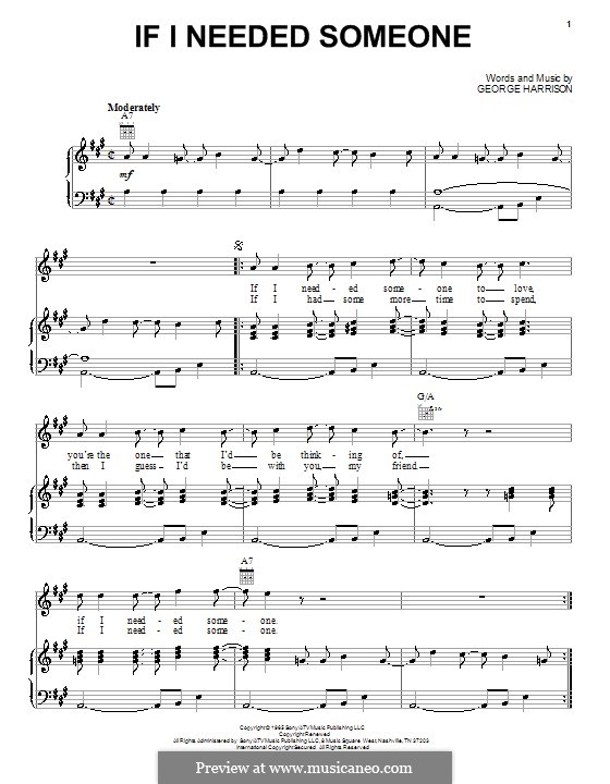 If I Needed Someone (The Beatles) by G. Harrison - sheet music on MusicaNeo