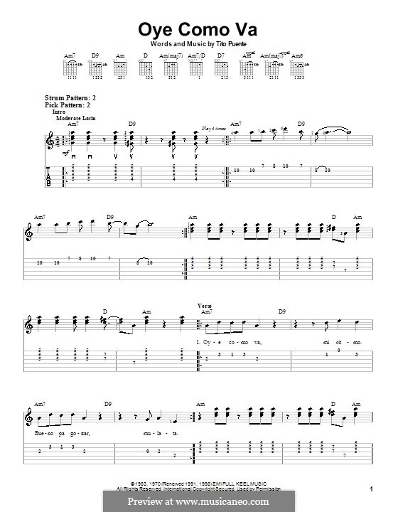 Oye Como Va Santana By T Puente Sheet Music On Musicaneo 7331