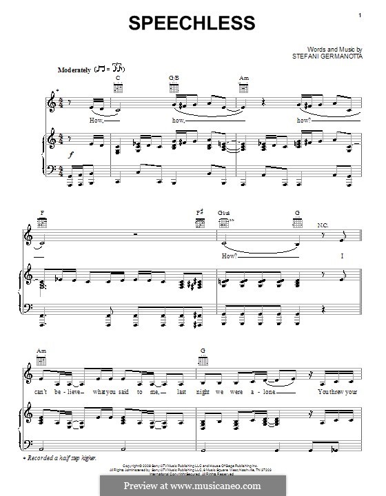 Speechless (Lady Gaga) by S. Germanotta - sheet music on MusicaNeo