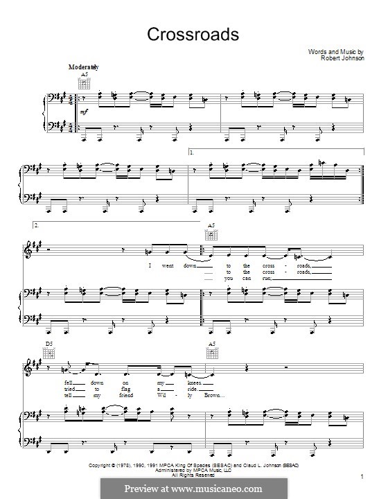Cross Road Blues (Crossroads) by R.L. Johnson - sheet music on