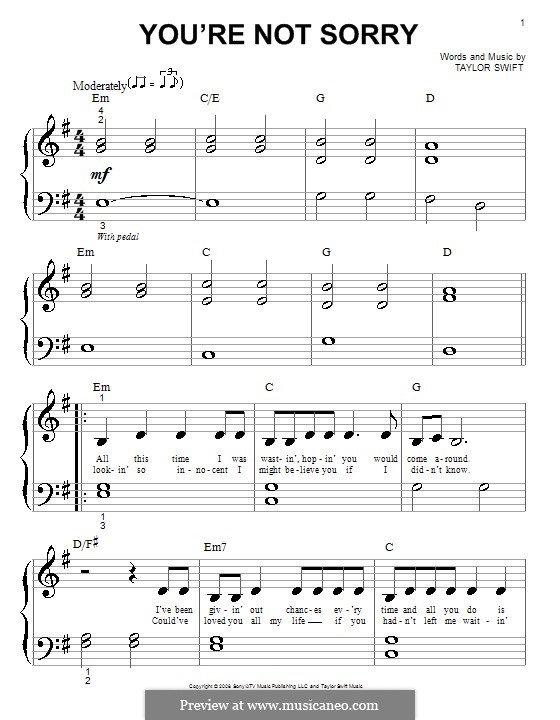 You're Not Sorry by T. Swift - sheet music on MusicaNeo