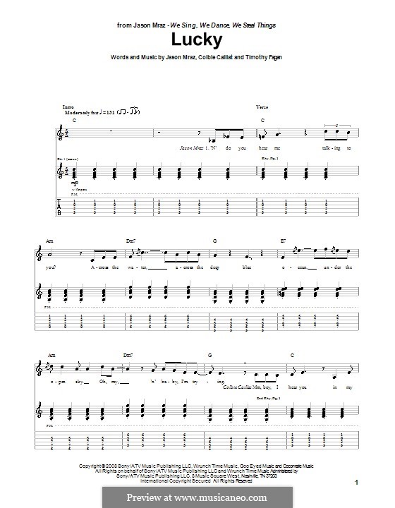 Lucky By C Caillat J Mraz T Fagan Sheet Music On Musicaneo