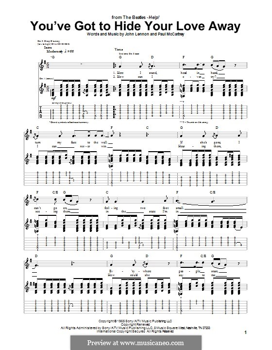 You've Got To Hide Your Love Away Sheet Music, The Beatles