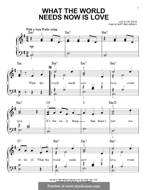 What The World Needs Now Is Love By B Bacharach Sheet Music On Musicaneo