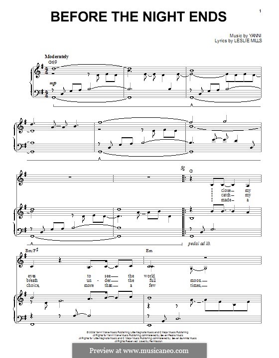 Before the Night Ends (Yanni) by L. Mills - sheet music on MusicaNeo