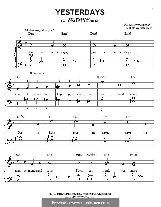 Yesterdays by J. Kern - sheet music on MusicaNeo