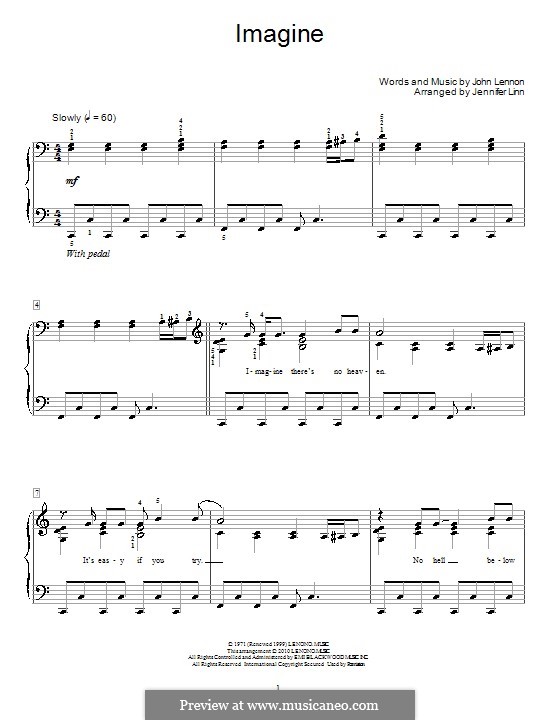 Imagine, for Piano by J. Lennon - sheet music on MusicaNeo