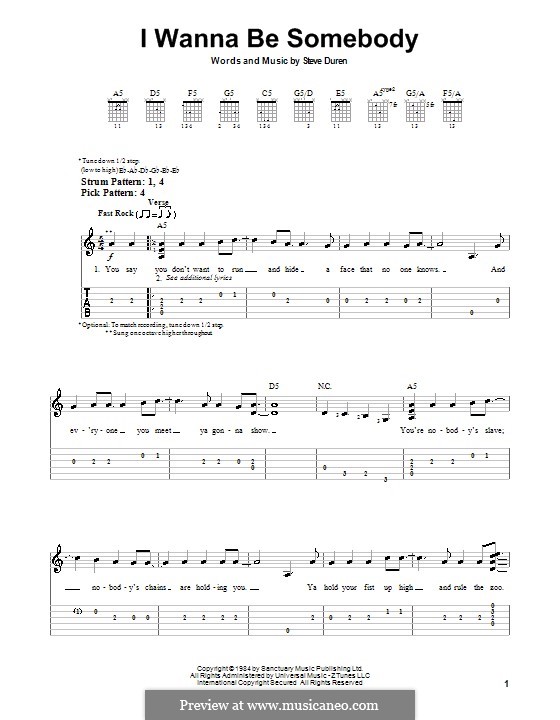 I Wanna Be Somebody (W.A.S.P.) by S. Duren - sheet music on MusicaNeo