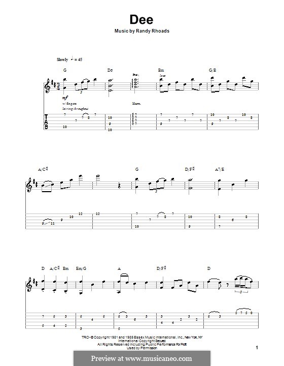 Dee by R. Rhoads - sheet music on MusicaNeo