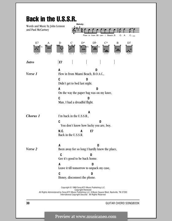 Back in the USSR (The Beatles) by J. Lennon, P. McCartney on MusicaNeo