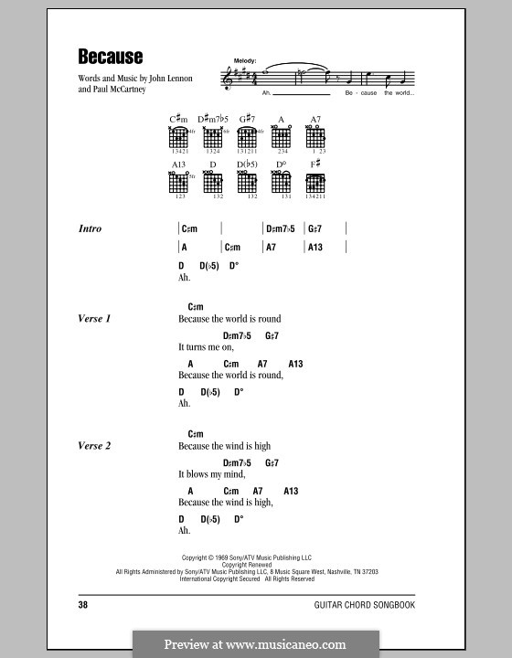 Because (The Beatles) by J. Lennon, P. McCartney - sheet music on MusicaNeo