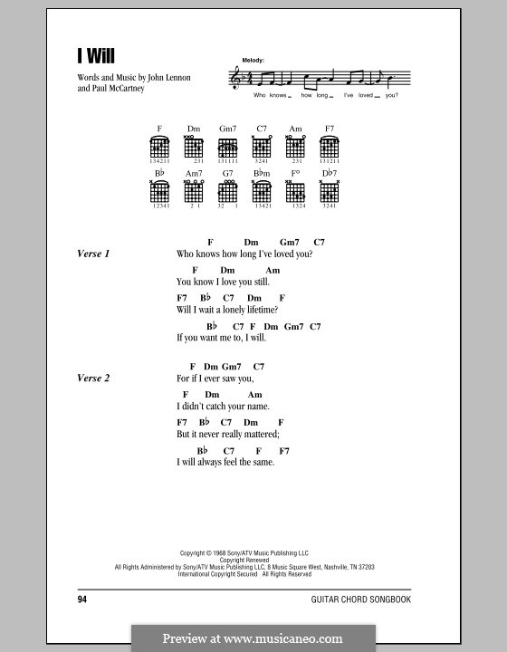 I Will (The Beatles) by J. Lennon, P. McCartney - sheet music on MusicaNeo