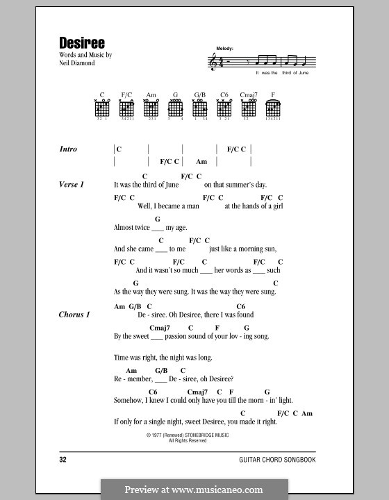 Desiree by N. Diamond - sheet music on MusicaNeo