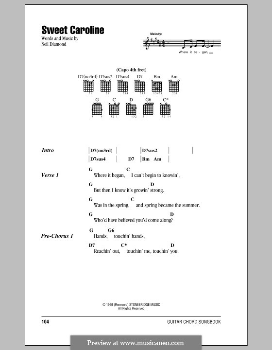 Sweet Caroline by N. Diamond - sheet music on MusicaNeo