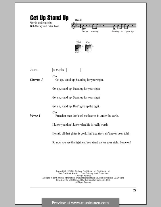 Get Up Stand Up by B. Marley, P. Tosh - sheet music on MusicaNeo