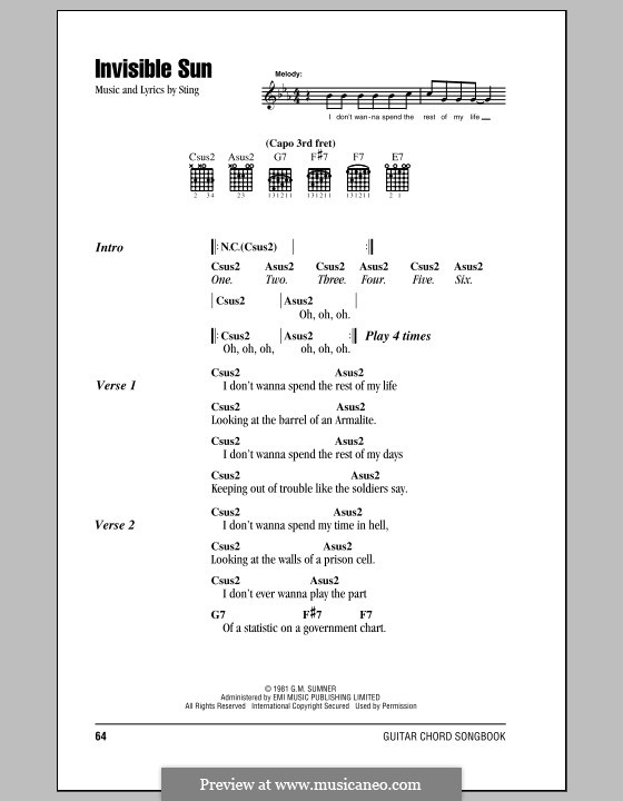 Invisible Sun (The Police) by Sting - sheet music on MusicaNeo