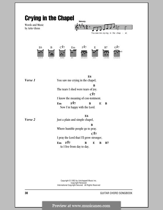 Crying in the Chapel (Elvis Presley) by A. Glenn - sheet music on MusicaNeo