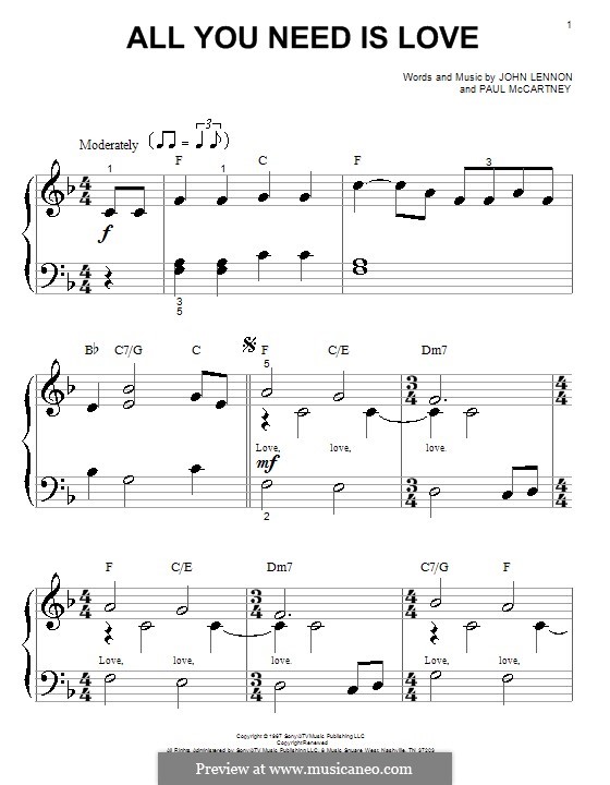 The Beatles All You Need Is Love Sheet Music in G Major (transposable) -  Download & Print - SKU: MN0053719