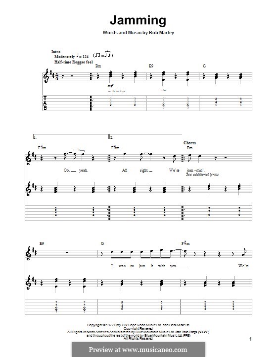 Jamming by B. Marley - sheet music on MusicaNeo