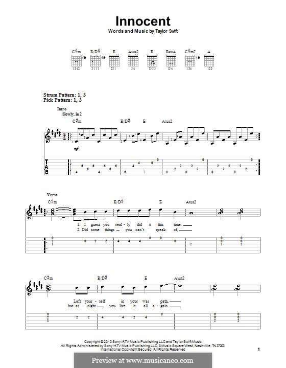 Innocent by T. Swift - sheet music on MusicaNeo