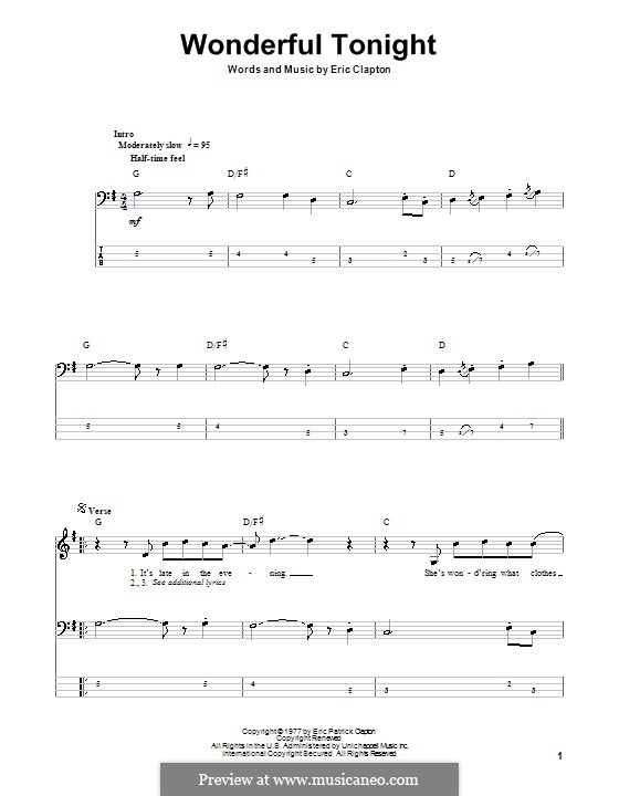 Wonderful Tonight by E. Clapton - sheet music on MusicaNeo