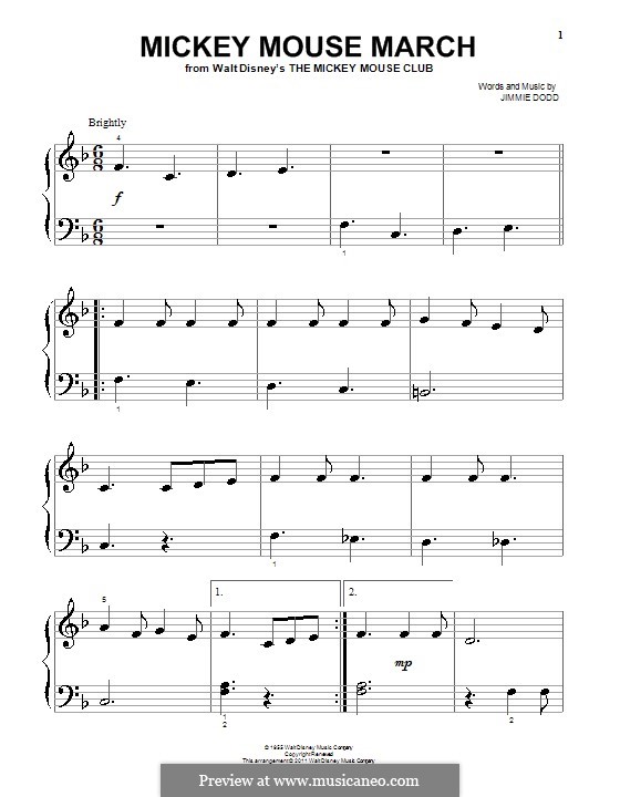 Mickey Mouse March By J Dodd Sheet Music On Musicaneo