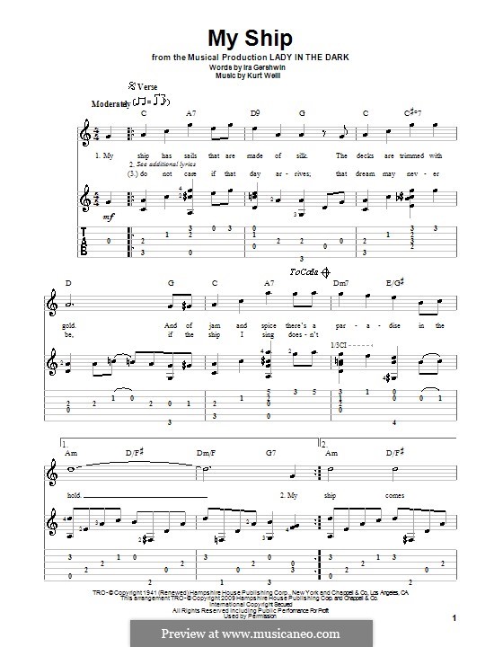 My Ship by K. Weill - sheet music on MusicaNeo