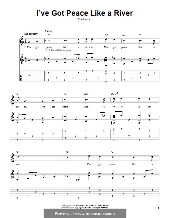 I've Got Peace Like a River by folklore - sheet music on MusicaNeo