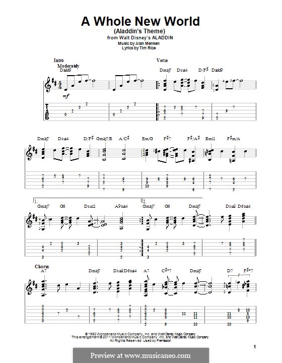 a whole new world guitar sheet music