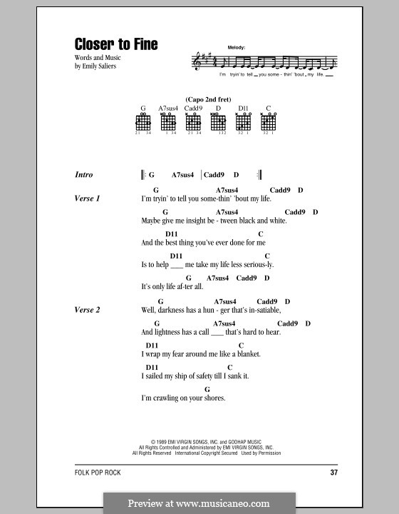 Closer to Fine (Indigo Girls) by E. Saliers - sheet music on MusicaNeo