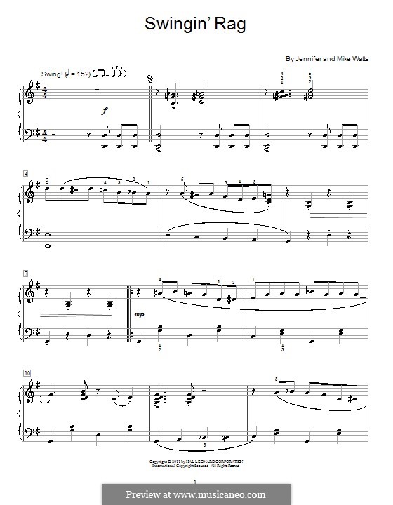 Swingin' Rag by J. Watts - sheet music on MusicaNeo