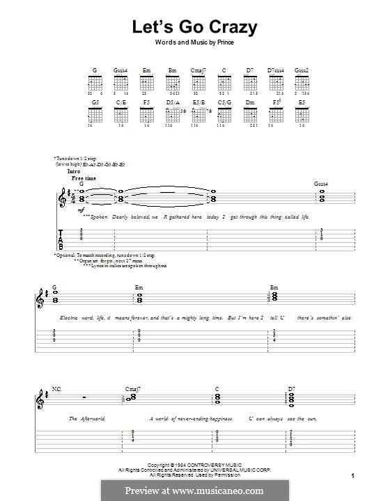 Let's Go Crazy by Prince - Guitar Chords/Lyrics - Guitar Instructor